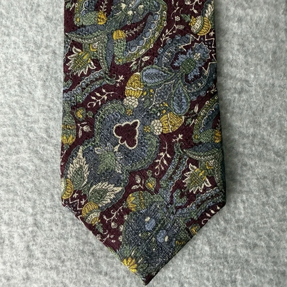 Vintage Burberrys USA Made Floral Burgundy Blue‎ Silk Neck Tie Formal Business